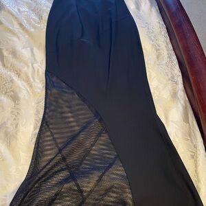 Elie Tahari Black One Shoulder Gown with Mesh Detail